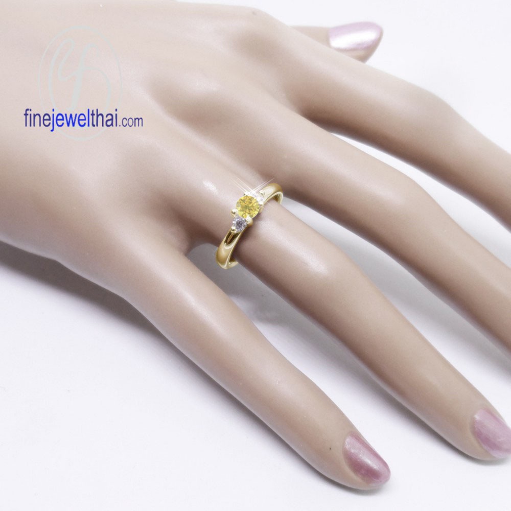 finejewelthai-แหวนบุษราคัม-แหวนเพชรcz-แหวนเงินแท้-แหวนพลอยแท้-yellow-sapphire-silver-ring-r1208yl-เลือกสีตัวเรือนได้