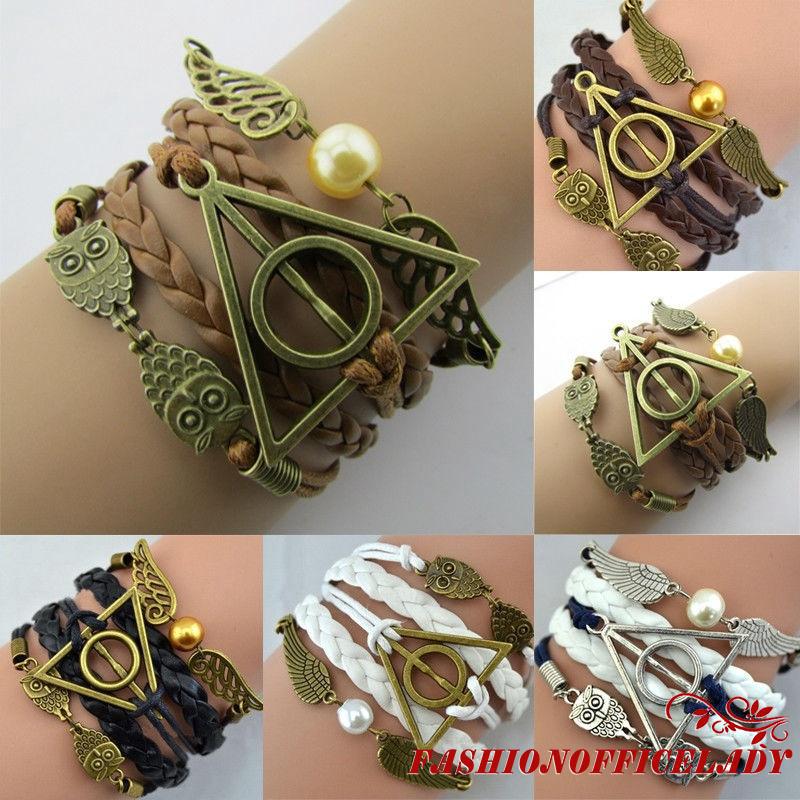 ภาพหน้าปกสินค้าO-L❥New Deathly Hollows Infinity Owl Angel Wing Charms Leather Bracelet ซึ่งคุณอาจชอบราคาและรีวิวของสินค้านี้