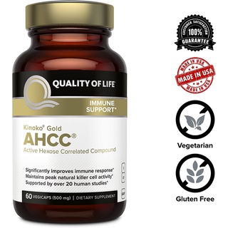 ภาพขนาดย่อของภาพหน้าปกสินค้าพร้อมส่งจากไทย Quality of Life Labs, AHCC - Kinoko Gold 500 mg 60 Veggie Capsules จากร้าน farmvitamin บน Shopee ภาพที่ 1