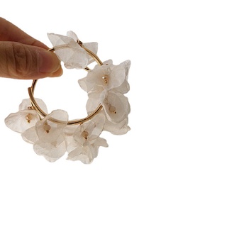 [ใหม่] Etrendy ต่างหูห่วง ผ้าชีฟอง ลายดอกไม้ สีขาว สวยงาม สไตล์โบโฮ ชายหาด สําหรับผู้หญิง 2022