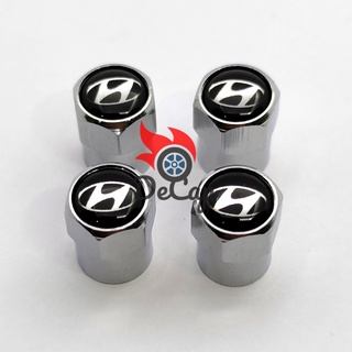 จุกลม ยางรถยนต์ พร้อมโลโก้ ฮุนได Hyundai 1 ชุด (4 อัน) - Car Tire Valve Caps