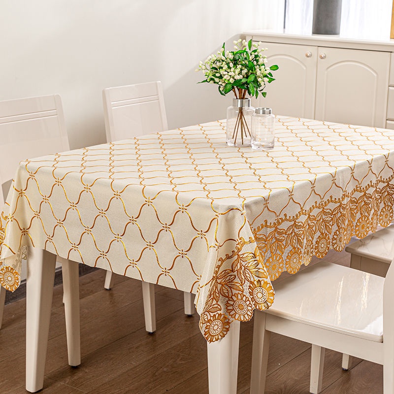 ผ้าปูโต๊ะ-pvc-กันน้ำ-กันน้ำมัน-ปกผ้าดิบสีทอง