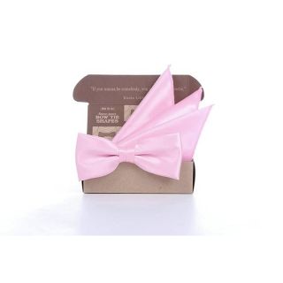 เซ็ทหูกระต่ายและผ้าเช็ดหน้าสูทสีชมพู-Pink Silk Satin Bowtie set