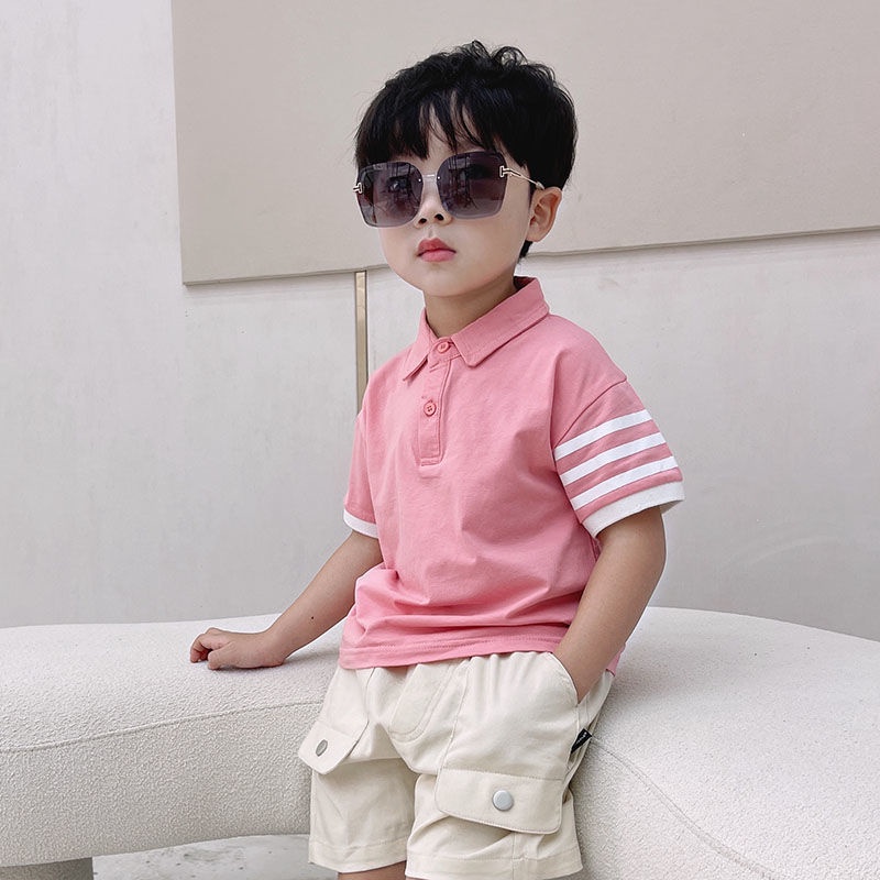 เสื้อยืดแขนสั้นเด็กผู้ชาย-เสื้อโปโลสไตล์เกาหลีฤดูร้อนใหม่-คอตั้ง-ผ้าฝ้าย-ซับเหงื่อ
