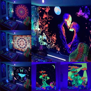 Boho Psychedelic Mandala Blacklight Tapestry UV Reactive Mushroom Tapestry Planet Forest Tapestry Black Light Poster Trippy Tapestry