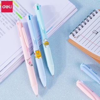 Deli S170 ปากกาลูกลื่น หลากสี 3 ชิ้น KAKAO FRIENDS 4 สี In 1 เครื่องเขียนน่ารัก ของขวัญเด็ก 0.7 มม. ปากกา