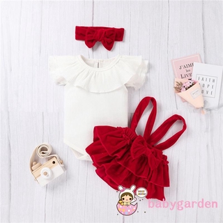 Babygarden ชุดรอมเปอร์แขนบิน แต่งระบาย และกระโปรงกํามะหยี่ และที่คาดผม สําหรับเด็กผู้หญิง