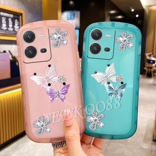 เคส VIVO V25 Pro 5G V25e Y35 Y22 Y22s Y16 Y02S Y77 Pretty Butterfly Casing Transparent Cute Round  Shockproof Soft Silicone Cover เคสโทรศัพท์ Vivo V 25 Pro VivoY35 VivoY22 VivoY16 Phone Case