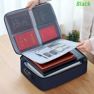 BLACK Portable File Organizer Bag Passport Certificate Holder Waterproof Storage Box with Lock for Home Office Safe Document