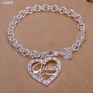 สินค้า New Fashion Jewelry 925 Sterling Silver GUESS Peach Heart Chain Bracelet For Women Gift