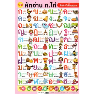 สินค้า โปสเตอร์ หัดอ่าน ก ไก่ - ฮ นกฮูก ต้นตำรับชั้นอนุบาล พิมพ์ 4 สี เพิ่มเติมตัวเลขไทย 1-10 ด้านล่าง