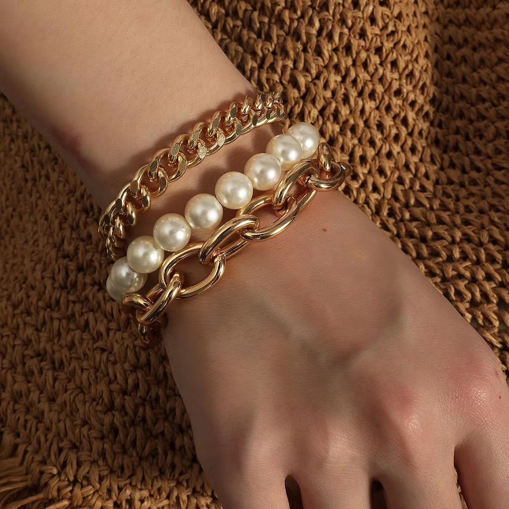 กำไลข้อมือ-สร้อยข้อมือแฟชั่น-มุก-ผสม-โลหะ-เท่ห์-ๆมีสไตล-เซ็ตเครื่องประดับ