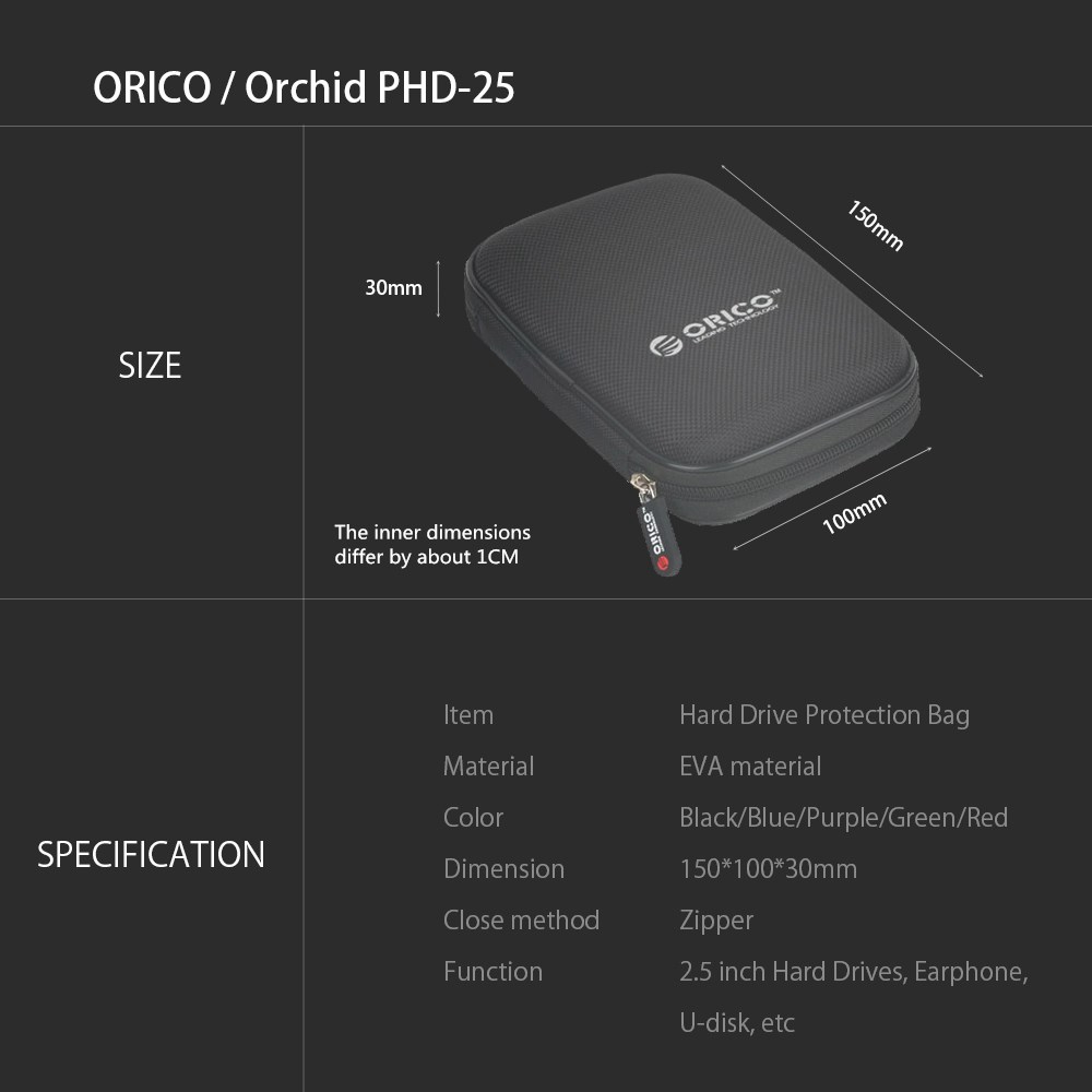 ภาพสินค้าORICO 2.5 inch HDD/SSD Hard Drive Case HDD Protector Storage Bag Portable External Hard Drive Pouch for USB AccessoriesPHD-25 จากร้าน orico.th บน Shopee ภาพที่ 7
