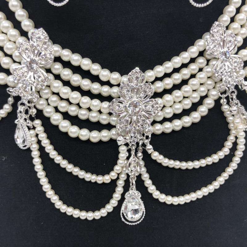 vintage-jewelry-สร้อยคอไข่มุกฝ่ายเจ้าสาวย้อนยุคมุกเทียมเพชรต่างหูสร้อยคอชุดpearl-necklace-set