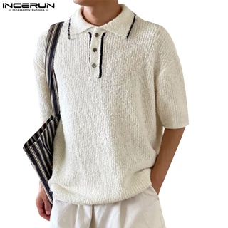 สินค้า Incerun เสื้อโปโล แขนสั้น ผ้าถัก สไตล์วินเทจ สําหรับผู้ชาย