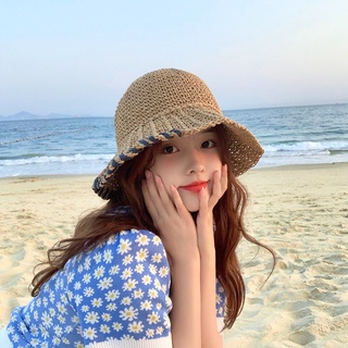 หมวกฟางกันแดด สไตล์เกาหลี เหมาะกับเดินชายหาด ริมทะเล แฟชั่นฤดูร้อน สําหรับผู้หญิง