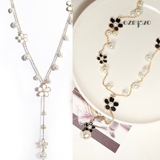 【AG】Womens Fashion Korean Style Faux Pearl Flowers Long Necklace Sweater Chain