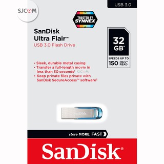 ภาพขนาดย่อของภาพหน้าปกสินค้าSanDisk (สีฟ้า) Flash Drive Ultra Flair USB 3.0 32GB Speed 150MB/s (SDCZ73_032G_G46B) แฟลชไดร์ฟ PC รับประกัน Synnex 5ปี จากร้าน sjcam_officialstore บน Shopee ภาพที่ 3