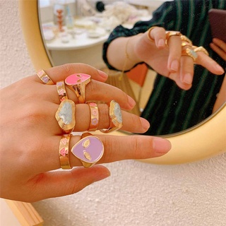สินค้า Hip- hop Women Girl Smile Finger Rings Love Rhinestone Crystal Face Mushroom Enamel Star Finger Rings Jewelry