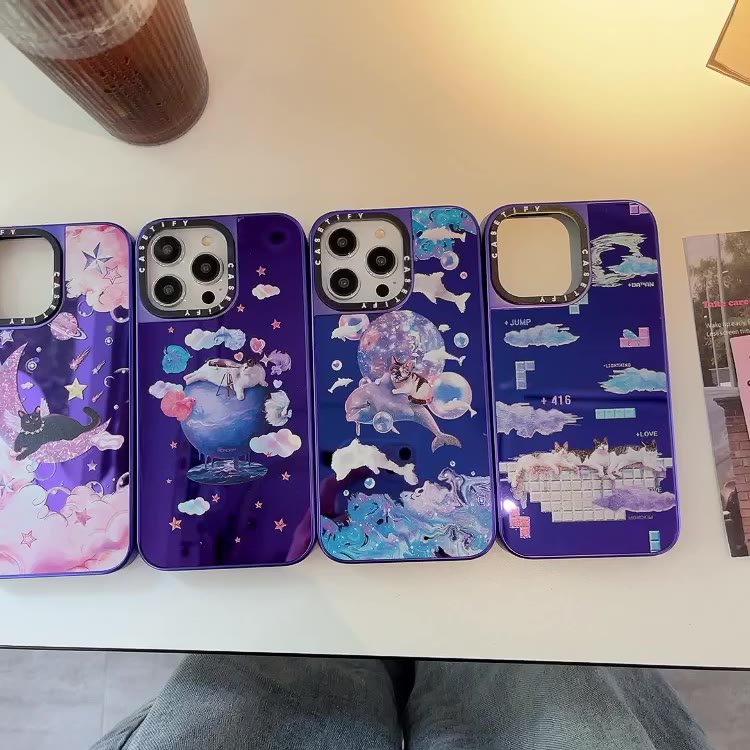 เคสโทรศัพท์มือถือกระจก-ชุบไฟฟ้า-ลายแมวดาวเคราะห์-ct-สีม่วง-สําหรับ-iphone-11-14-13-12-11