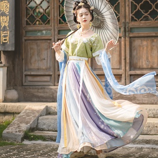 Hanfu หญิง กระโปรงปัก กระโปรง เสื้อผ้าผู้หญิง จีนโบราณ สวย จีน Hanfu กระโปรงยาวย้อนยุค สไตล์ชาติพัน