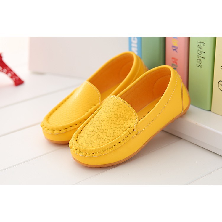 รองเท้าโลฟเฟอร์พื้นแบนสำหรับเด็กสีเหลือง-21-36