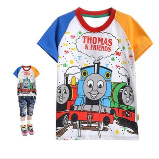 เสื้อยืดลําลอง ผ้าฝ้าย ลายการ์ตูน Thomas สําหรับเด็กวัยหัดเดิน