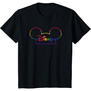 เสื้อยืดผ้าฝ้ายพรีเมี่ยม เสื้อยืด พิมพ์ลาย Disney Mickey Mouse Ears Pride Outline
