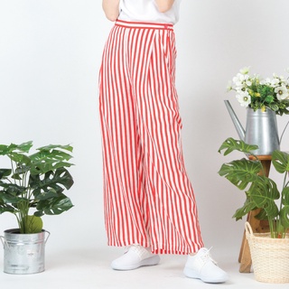 C&amp;D กางเกงขาวยาว กาง﻿เ﻿กงผู้หญิง LIGHT COTTON CAPRI PANTS กางเกงขายาว ลายทางตรง สีแดง (CT5QME)