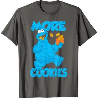 เสื้อยืดวินเทจ100%cotton เสื้อยืดคอวีผู้ชาย Sesame Street Cookie Monster More Cookies T-Shirt men เสื้อ ยืด ผู้ชาย คอกลม