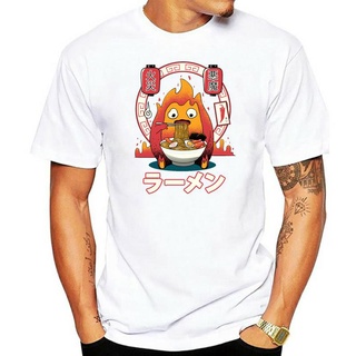 T-shirt  เสื้อยืด พิมพ์ลาย Howls Moving Castle Fire Demon Ramen Calcifer สําหรับผู้หญิงS-5XL