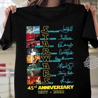 เสื้อยืดสีดำอินเทรนด์เสื้อยืดคอกลม พิมพ์ลาย Star Wars Luke Skywalker Darth Vader ครบรอบ 45 ปี 1977-2022S-4XL