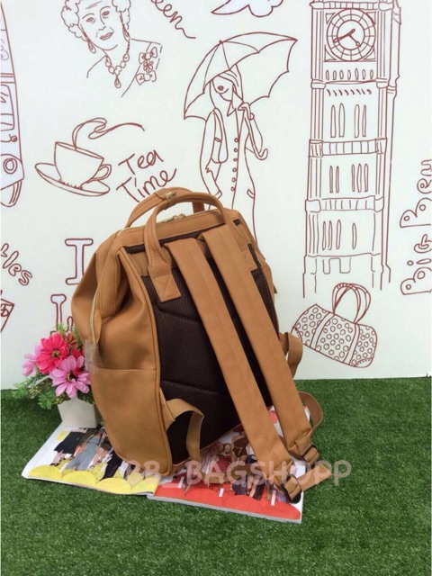 anello-polyurethane-leather-rucksack-สีเบจ-outlet