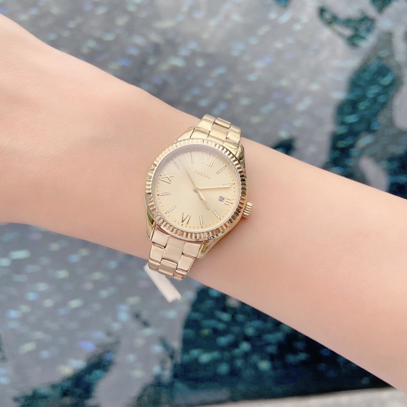 👑ผ่อน0%~แท้100%👑 นาฬิกาข้อมือ BQ3638 FOSSIL Rye Three-Hand Date Gold-Tone  Stainless Steel Watch | Shopee Thailand