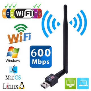 600Mbps USB ตัวรับ WIFI ตัวรับสัญญาณไวไฟ มีเสาอากาศ รับไวไฟความเร็วสูง USB 2.0 Wireless Wifi Adapter