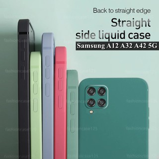 เคสโทรศัพท์กันกระแทกซิลิโคนSamsung Galaxy A12 A32 A42 5G Original Square Liquid Silicone Phone Case For Solid Color Soft Cover On For Samsung A12 5G A 42 A 32 5G Straight edge liquid silicone mobile phone case