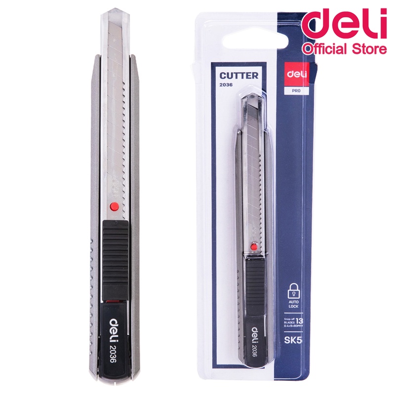 deli-2036-cutter-คัตเตอร์ขนาดเล็ก-คัตเตอร์เหล็ก-แพ็คกล่อง-12-ชิ้น-อุปกรณ์สำนักงาน-อุปกรณ์ตัด-คัตเตอร์อะเนกประสงค์-คัตเตอร์