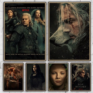 โปสเตอร์กระดาษคราฟท์ พิมพ์ลาย The Witcher สไตล์เรโทร สําหรับตกแต่งผนังบ้าน