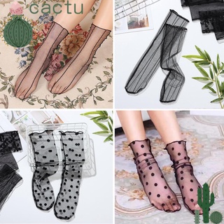 Cactu ถุงเท้าผ้าไหม แบบบางพิเศษ ระบายอากาศได้ดี ลายดอกไม้ สไตล์เรโทร แฟชั่นฤดูใบไม้ผลิ และฤดูร้อน สําหรับผู้หญิง