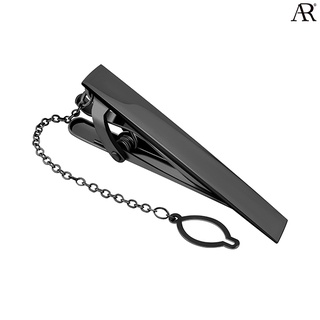 ANGELINO RUFOLO Tie Clip ดีไซน์ Shiny Classic เข็มหนีบเนคไทโรเดียมคุณภาพเยี่ยม สีดำ/สีทอง