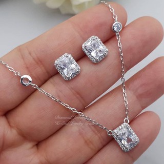 Diamond Necklace & Earrings เซตสร้อย & ต่างหูเพชร CZ แท้ งานเพชร Princess Cut สุดหรู งานสวยน่ารักมาก