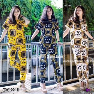 Set 2 ชิ้น เสื้อคอกลมแขนสั้นสกรีนลาย+กางเกงขายาว TW10015