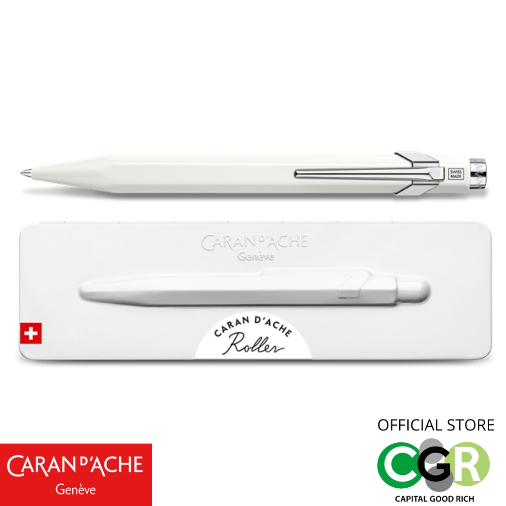 ปากกาโรลเลอร์-caran-dache-846-white-varnish-roller-pen-with-case-846-502