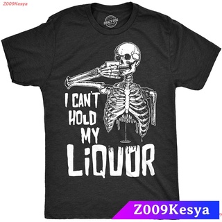 Z009Kesya เสื้อยืดสีพื้นไซส์ใหญ่ Crazy Dog T-Shirts Mens I Cant Hold My Liquor Tshirt Funny Halloween Skeleton Drinking