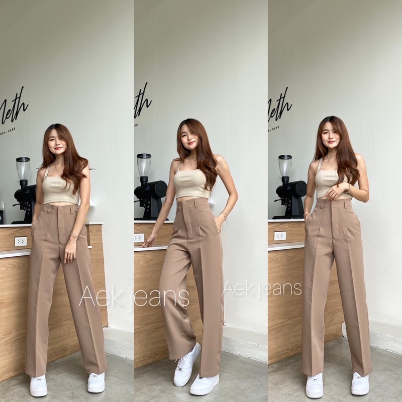 s-xxxl-กางเกงขากระบอกกลาง-รุ่นแต่หูเข็มขัด-เอวสูง-ผ้าไอวี่-ทรงสวยมาก