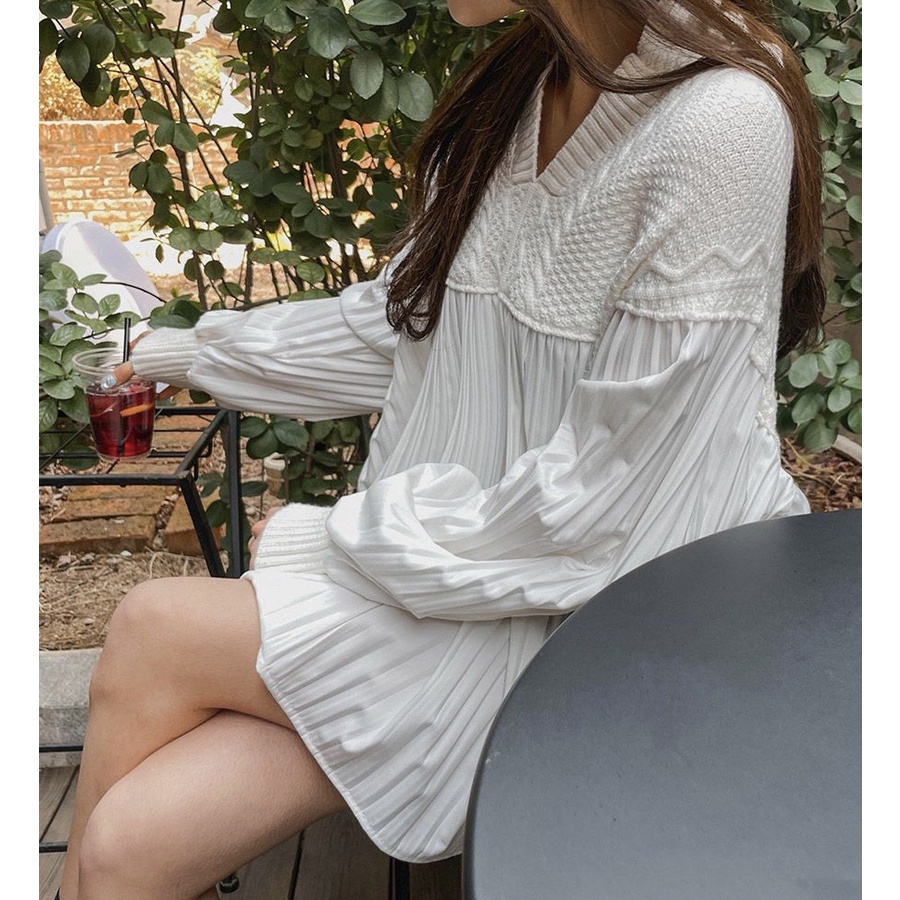 พร้อมส่ง-pleated-white-dress-c1660-มินิเดรสสั้น-มินิเดรสสั้นอัดพลีท