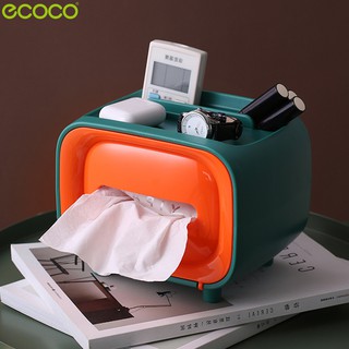 Ecoco กล่องทิชชู่ กล่องทิชชู่ตั้งโต๊ะ ที่ใส่กระดาษชำระ ที่ใส่กระดาษทิชชู่ มีที่วางของ กล่องใส่กระดาษชำระ