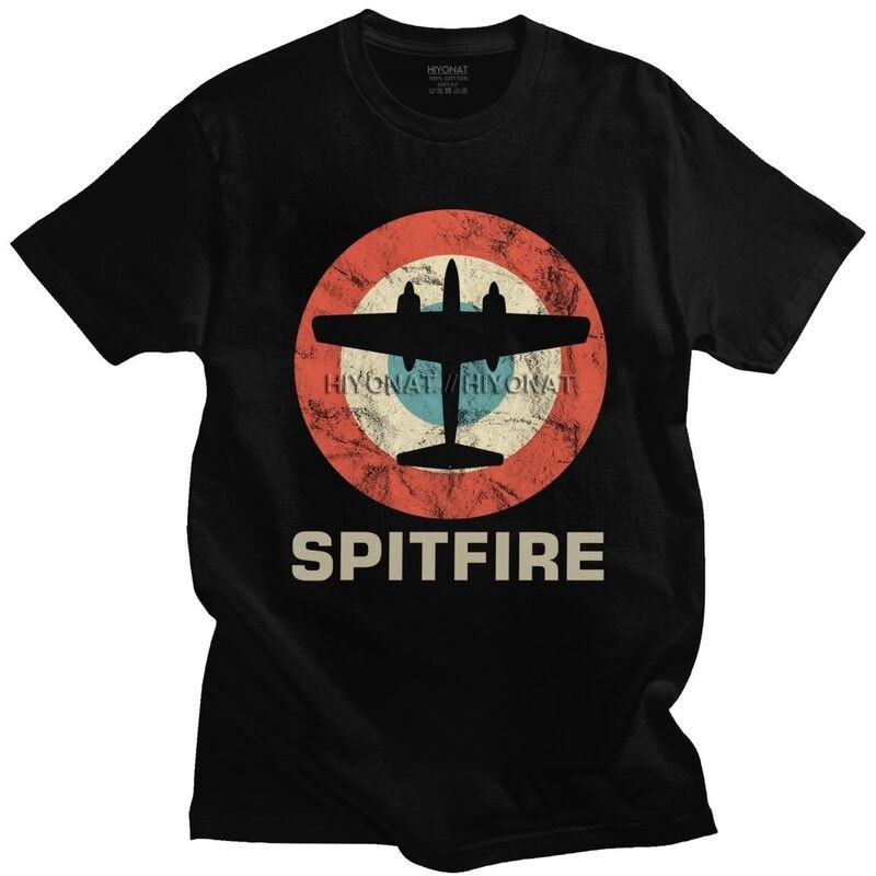 เสื้อยืดวินเทจเสื้อยืดคอกลม-แขนสั้น-ผ้าฝ้าย-พิมพ์ลายนักบินนักบิน-jet-fighter-ww2-war-spitfire-สไตล์เรโทร-สําหรับผู้ชาย