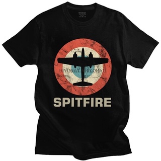 เสื้อยืดวินเทจเสื้อยืดคอกลม แขนสั้น ผ้าฝ้าย พิมพ์ลายนักบินนักบิน Jet Fighter WW2 War Spitfire สไตล์เรโทร สําหรับผู้ชาย