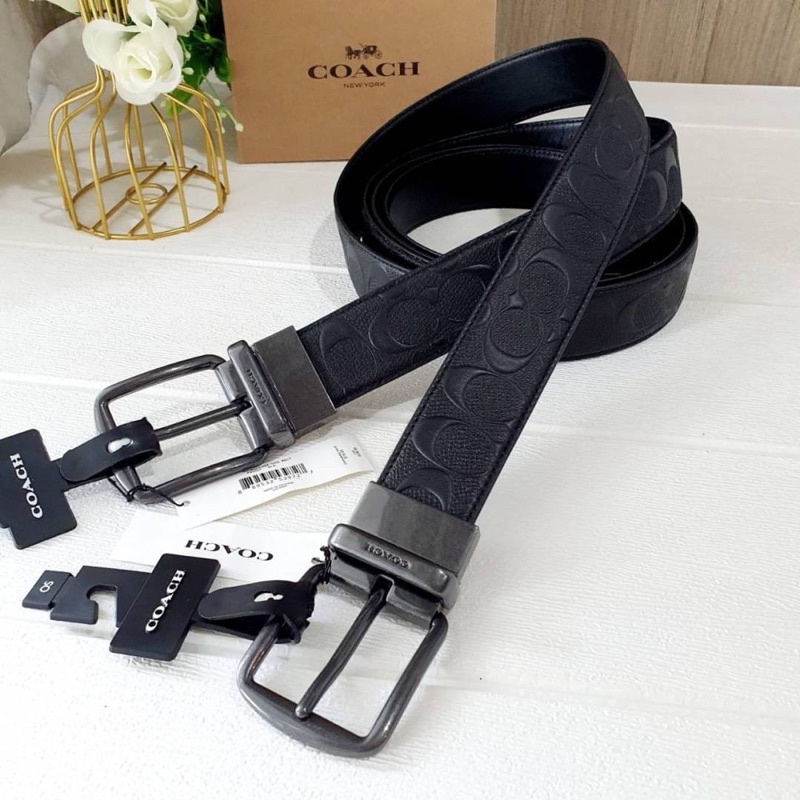 coach-f55157-wide-harness-cut-to-size-reversible-belt-in-signature-leather-เข็มขัดชาย-สีดำรมควัน-หนังแท้สีดำลายซีปั๊มนูน